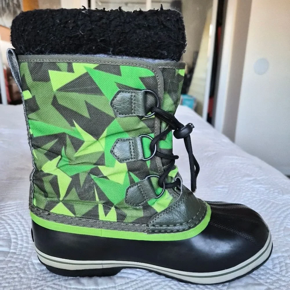 VGUC Sorel Yoot Pac Boots Black Green Boot Sz 5 Waterproof Winter
